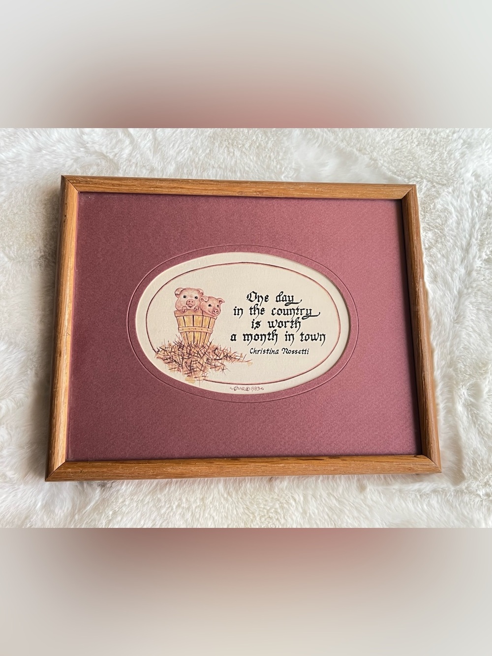 Vintage 1983 Country Piglets Framed Print Christina Rossetti Quote Cottage Decor